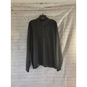Eddie Bauer Mens XL Charcoal Gray Sweater Henley Chunky Knit 100% Cotton